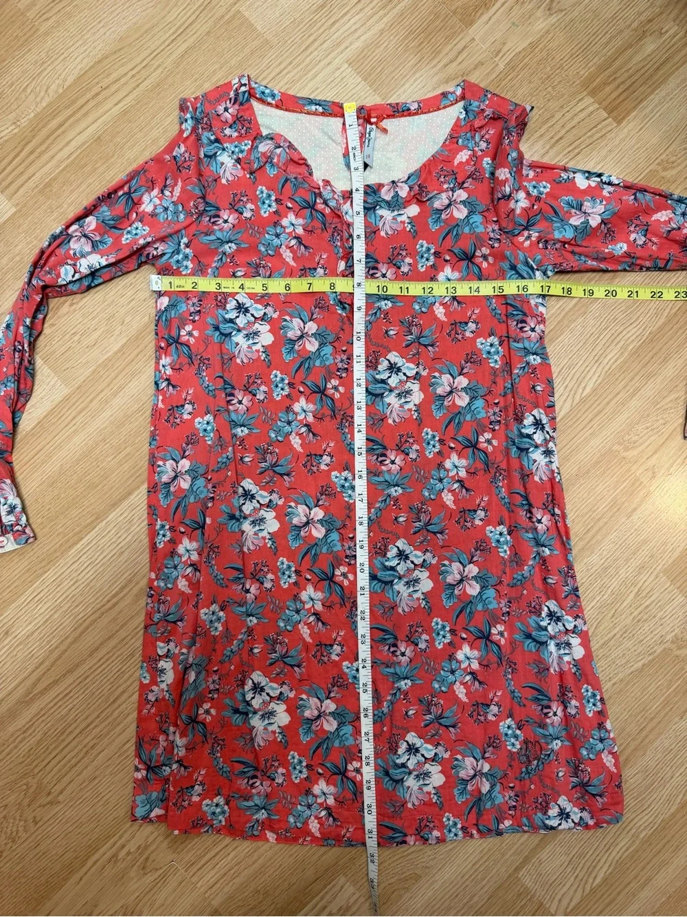 Pepe Jeans Girls Size 16 Coral Floral A-Line Dress Long Sleeve Ruffle Neck Knit